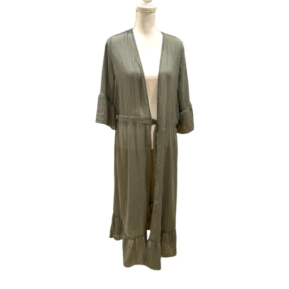 Bari Swimwear Boho Green Sheer Maxi Beach Cover-Up Dress - One Size - Picture 4 of 7